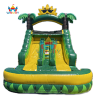 Toboggan aquatique gonflable écologique en PVC Tropical Sun Palm - Double piste pour enfants, parc aquatique d'été pour jardin, idéal pour les fêtes en plein air