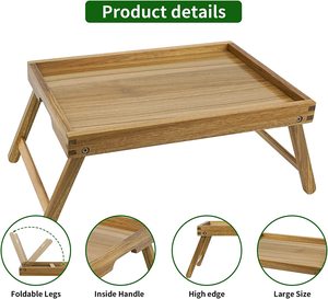Acacia GIƯỜNG GỖ ăn sáng Khay bảng với có thể gập lại cho <span class=keywords><strong>sofa</strong></span> gấp phục vụ máy tính xách tay giường Bảng thực phẩm di động Snack Platter - Product Image 3