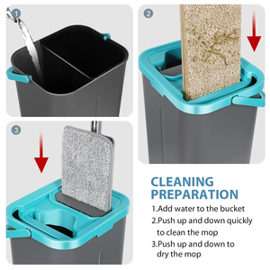Precio de Fábrica: Mopa Plana Autolimpiante 360 Magic Squeeze Manos Libres con Cesta de Plástico, Set Profesional para Limpieza del Hogar - Product Image 4