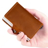 Penjepit Uang Kulit Asli Crazy Horse Full Grain Anti Maling RFID dari Aluminium Alloy Ganda Vintage untuk Kartu Nama