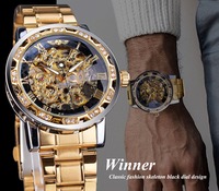 Montre-bracelet mécanique squelette de luxe pour homme Winner, design royal, haut de gamme, transparente, mode, diamant, lumineuse, ovale, 22 mm, jour
