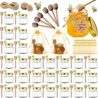 Pot en verre hexagonal miniature personnalisé de 1,5 oz pour gelée ou miel, avec cuillère en bois et couvercles en métal doré
