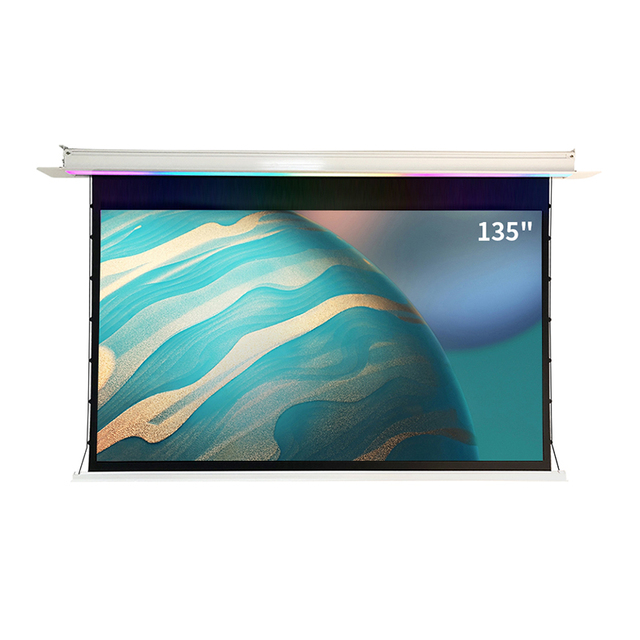 100-135 Inch Intelligent Ceiling Motorized 16:9 ALR Projection Screen with Tab Tension for Ultra Short Throw Projector