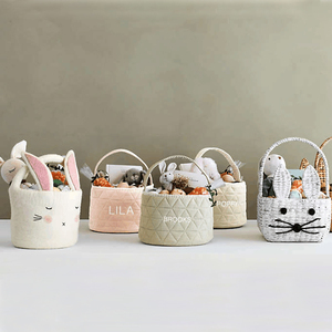 Cesta de conejito de Pascua personalizada huevos caza algodón Pinchy Rosa acolchado cesta de Pascua para niños caza de dulces - Product Image 2