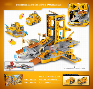 Ensemble de jeu de stationnement en plastique d'ingénierie à assembler pour enfants, <span class=keywords><strong>garage</strong></span> de jeu, 2 modèles de camions, <span class=keywords><strong>jouet</strong></span> de véhicule miniature à monter soi-même - Product Image 3
