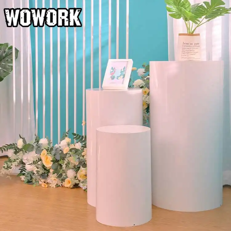 2022 WOWORK Fussun Dekorasi Acara Baby Shower Perlengkapan Pesta Kristal Bunga Putih Silinder Plinths Pedestal untuk Dijual