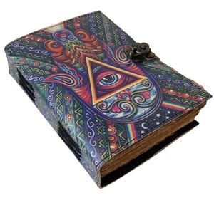 Journal vintage Grimoire Livre des Ombres Journal vierge Papier à bords festonnés Formule Magique Main de Hamsa Déesse Coloré Wiccan - Product Image 1