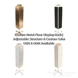 Spinning 4-Sided Pegboard Jewelry <b>Display</b> <b>Stand</b> with Wheels & Hooks <b>Rotating</b> Floor Rack with Custom Top Sign - Product Image 5