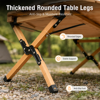 Table de camping octogonale portable en bambou avec pieds en X, table pliante d'extérieur pour pique-nique avec pieds en caoutchouc