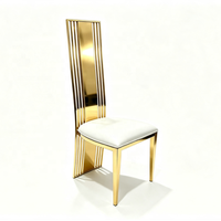 Chaise de Mariage Luxe à Dossier Haut en Acier Inoxydable Doré, Cadre Rayé Contemporain, Siège de Marié en Similicuir Blanc