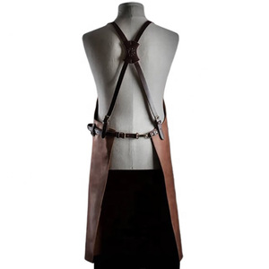 Europa corea stati uniti <span class=keywords><strong>High</strong></span> <span class=keywords><strong>End</strong></span> Vintage Custom Barbecue Kitchen Chef Baking Pocket pratico grembiule lungo con cintura in pelle marrone - Product Image 2