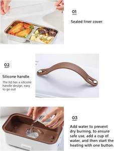 Chauffe-plats, cuiseurs à riz chauffants, boîte à lunch électrique portable pour voiture, cuisson à la vapeur, mini chauffage, 2 couches, minimaliste, multifonction - Product Image 2