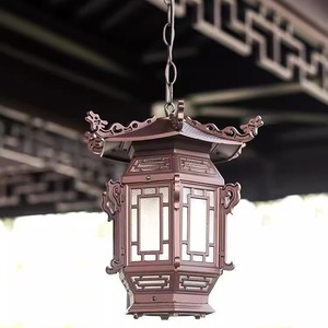 Lampadario LED in Alluminio Marrone <span class=keywords><strong>Scuro</strong></span> Stile Nazionale Antico, Lampada <span class=keywords><strong>da</strong></span> Palazzo, Luce Classica per Balcone Esagonale Cinese - Product Image 3