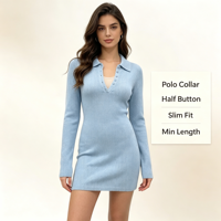 Pull-over élégant et décontracté pour femme Edna, de haute qualité, avec fermeture boutonnée, bleu, tendance, léger et chaud, pour l'hiver et l'automne, style polo