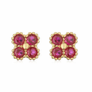 Boucles d'oreilles carrées miniatures pour femmes, style vintage, luxe léger, couleur cuivre, zircon, tige fine, trèfle à quatre feuilles - Product Image 6