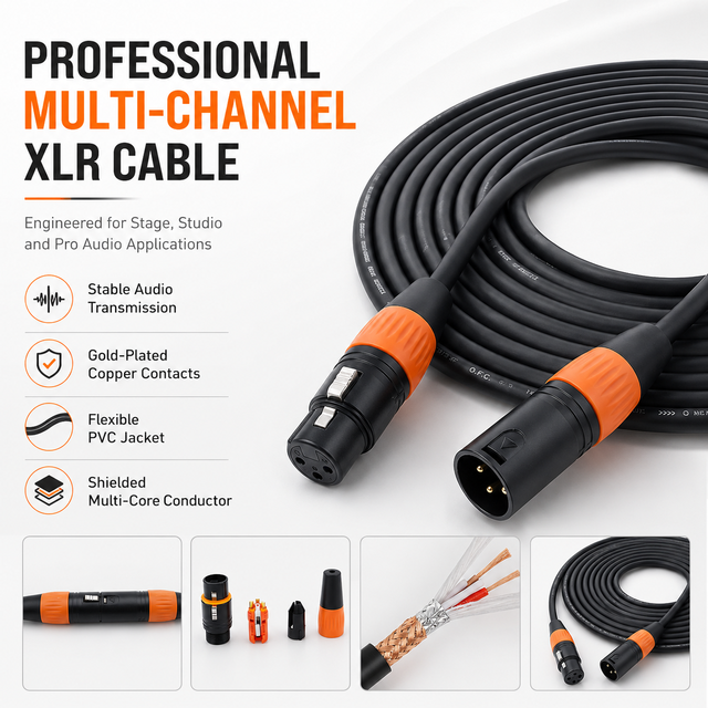 Heavy Duty Multi-Channel XLR Audio Cable With Secure Locking Connector Shielded Core For Mixer Microphone Speaker