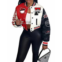 Fabricant OEM Manteau en chenille brodé en cuir imprimé StreetWear de baseball avec logo personnalisé pour les femmes Veste universitaire bombardier courte