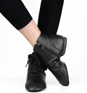 Foralod Bottes <span class=keywords><strong>de</strong></span> jazz noires à lacets avec fermeture éclair et semelle souple pour femmes et filles - Product Image 5