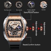 Lige Fox Box FB0015 marque de luxe étanche Quartz Tonneau montre-bracelet mode Auto Date Silicone horloge hommes montres pour hommes