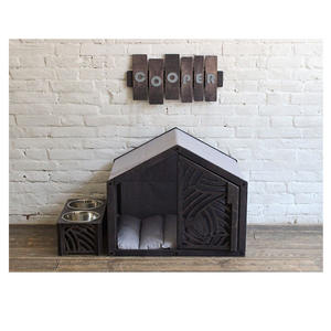 Ahşap köpek evi yatak kişiselleştirilmiş köpek adı logosu yükseltilmiş çift köpek kase standı - Product Image 1