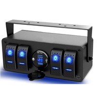 Nouvelle boîte à interrupteurs à bascule marine 4 gangs en ABS avec rétroéclairage LED bleu, panneau de commande 12V PD QC3.0 USB et voltmètre numérique pour bateau et camping-car