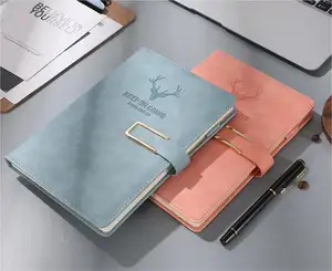 Buku catatan jurnal harian sampul keras Notebook kulit Pu A5 B5 cetak kustom dengan gesper magnetik