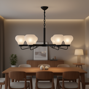 Lámpara colgante negra de 6 luces con pantalla de cristal para sala de estar, LED E26, 2700K, blanco cálido - Product Image 2