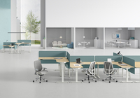 Bureau de travail électrique réglable en hauteur avec écran de séparation et armoire de rangement latérale