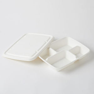 White Bagasse 8CP Meal Tray Compostable Food <b>Packaging</b> Eco Friendly Sugarcane Fiber Disposable Divided Meal Tray for Restaurant - Product Image 1