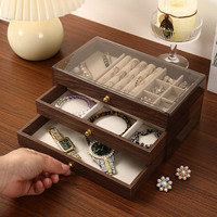 Boîte de rangement pour bijoux en bois de noyer de luxe, avec doublure en velours doux, anti-poussière, pour bagues, boucles d'oreilles, colliers