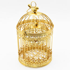 Avrupa tarzı retro dekorasyon kullanımlık düğün merkezi asılı altın kuş kafesi mum fener - Product Image 5