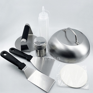Conjunto YINHAO 4 em 1 para Smash <span class=keywords><strong>Burger</strong></span>: Tampa para Grelhar, Raspador e Prensa de Hambúrguer em Aço Inoxidável 304 para Chapa Plana - Product Image 6