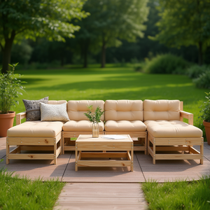 Ensemble de salon de jardin en pin naturel, bois massif, 6 places, mobilier d'extérieur, design contemporain, durable et élégant - Product Image 2