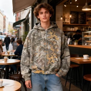 Sweat à capuche personnalisé de haute qualité 100% coton, imprimé de dessins animés, design en relief, broderie camouflage - Product Image 2