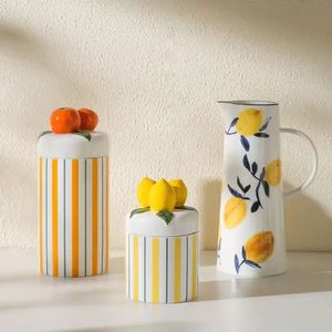 Custom logo Wholesale Creative <strong>Lemon</strong> and Orange Lid Design Ceramic Storage <strong>Jar</strong> Coffee Sugar Container - Product Image 1
