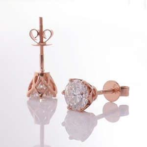 18K 14K 10K Rose Gold 1.6ct DEF VVS Moissanite <b>Fine</b> <b>Earrings</b> Flower Design Womens <b>Earrings</b> <b>Stud</b> Daily Wear Round Brilliant Cut - Product Image 1
