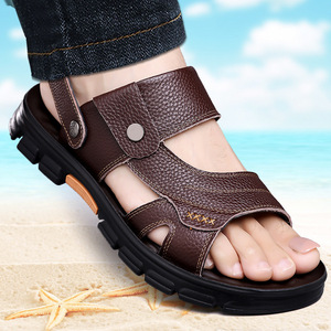 รองเท้าแตะฤดูร้อนของผู้ชายหนังนุ่มรองเท้าชายหาดแบบแบนระบายอากาศได้ดีแบบสวมแบบลำลองสีน้ำตาลสีดำ 8812 - Product Image 1