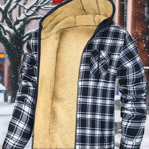 Men's Winter Casual <b>Quilted</b> Hooded <b>Jacket</b> with Mandarin Collar Zipper Closure Washed Nonwoven Fabric Regular Sleeve Cotton Liner - Product Image 2