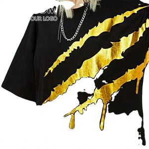 Fashion Luxury Bronzed Solid Men's T-Shirt with Custom Silk Screen Printed Gold Logo & Gilding Anti-Wrinkle Breathable Fabric - Product Image 1