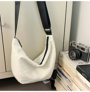 <b>Half</b> <b>Moon</b> Design Nylon <b>Crossbody</b> Shoulder <b>Bag</b> With Adjustable Strap Multi-Color Casual Lightweight Beige Sling <b>Bag</b> - Product Image 4