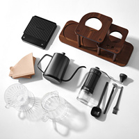 Set Pembuat Kopi Pour Over, Penggiling Manual, Teko Gooseneck, Timbangan Digital, Dripper, Server Kaca, Stand Kayu, Perlengkapan Seduh Kopi Rumahan, Paket Hadiah