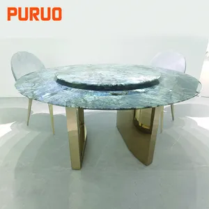 Mesa de comedor italiana, mueble moderno de acero inoxidable, encimera de mármol de lujo