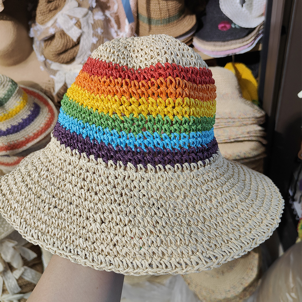 Handmade Weave Flower Straw Bucket Hat Summer Colourful  display picture 3