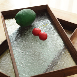 Walnut Wood Tempered Glass <b>Tray</b> Embossed Pattern Food And <b>Tea</b> Serving <b>Tray</b> - Product Image 2