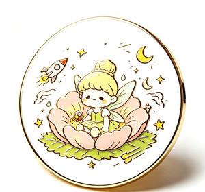 Pin Redondo de Metal Esmaltado con Ilustración de Hada, Insignia Dorada con Diseño Floral y Espacial de Dibujos Animados, Decoración para Regalo - Product Image 4