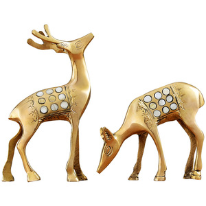 Pure <b>Copper</b> Couple Deer Figurines Circular Pattern Luxury Art Decor <b>Table</b> Desktop Accessories - Product Image 5