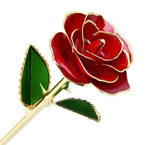 Forever Real Golden Red Rose Rainbow Flower Long Stem 24K Dipped Gold Real Rose Flower for Valentine's Day