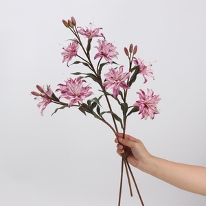 Flor de Lirio Artificial Verde Rosa Altamente Recomendada, 3 Cabezas, Flor de Lirio Artificial de Tela de Seda para Decoración del Hogar y Bodas - Product Image 4