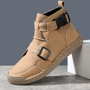 Stivali da Uomo in Pelle Scamosciata con Cinturino e Fibbia Metallica, Cuciture a Mano, Suola Flessibile in Gomma, Impermeabili, Traspiranti, Casual, per Camminata all'Aperto - Product Image 3