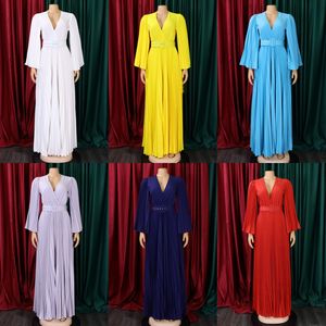 C8478 nueva llegada vestido de noche elegante cuello pico manga larga vestidos de graduación hombro flor vestidos de dama de honor - Product Image 3